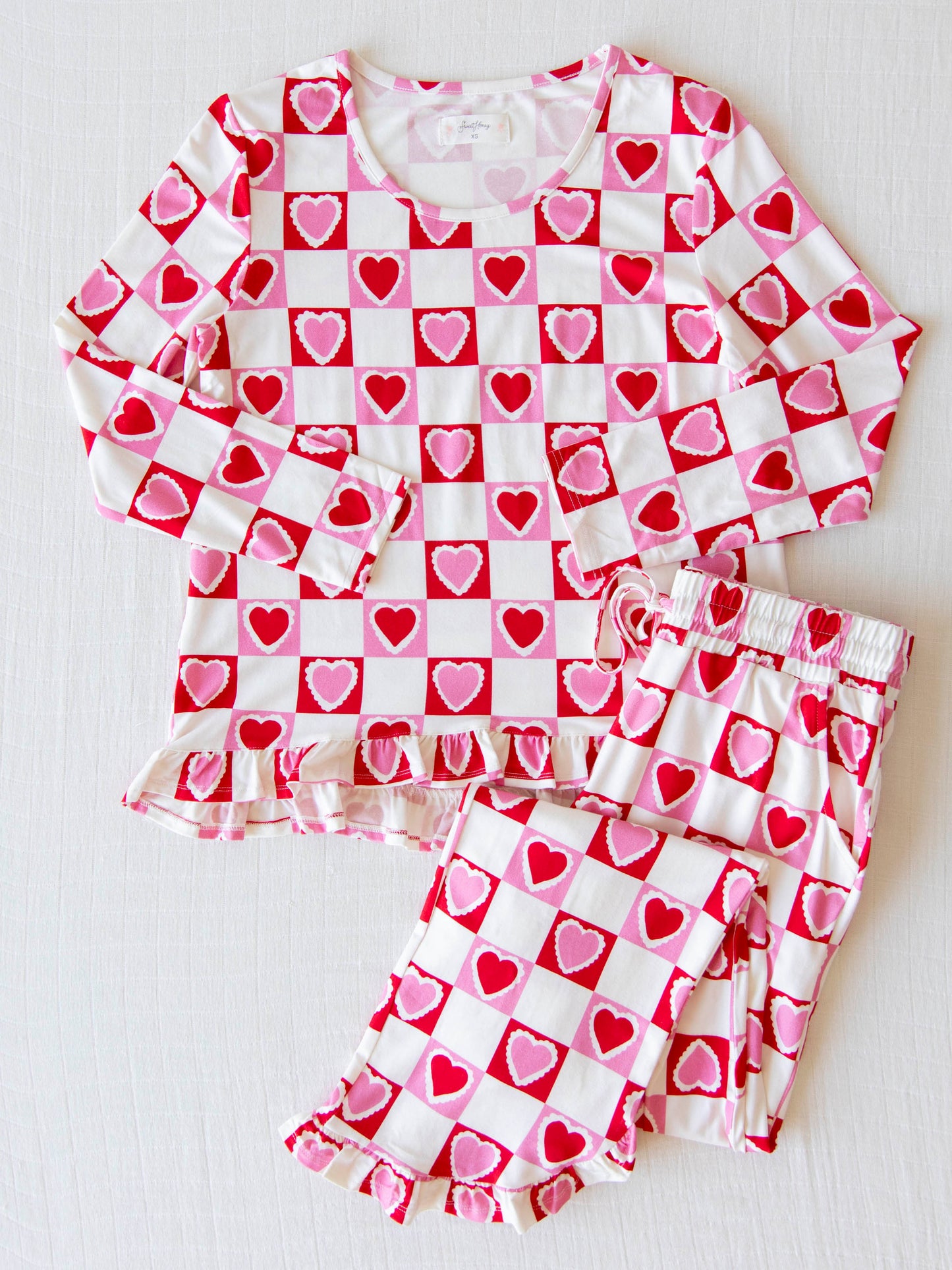 Women's Ruffled Pant Set - Block Hearts