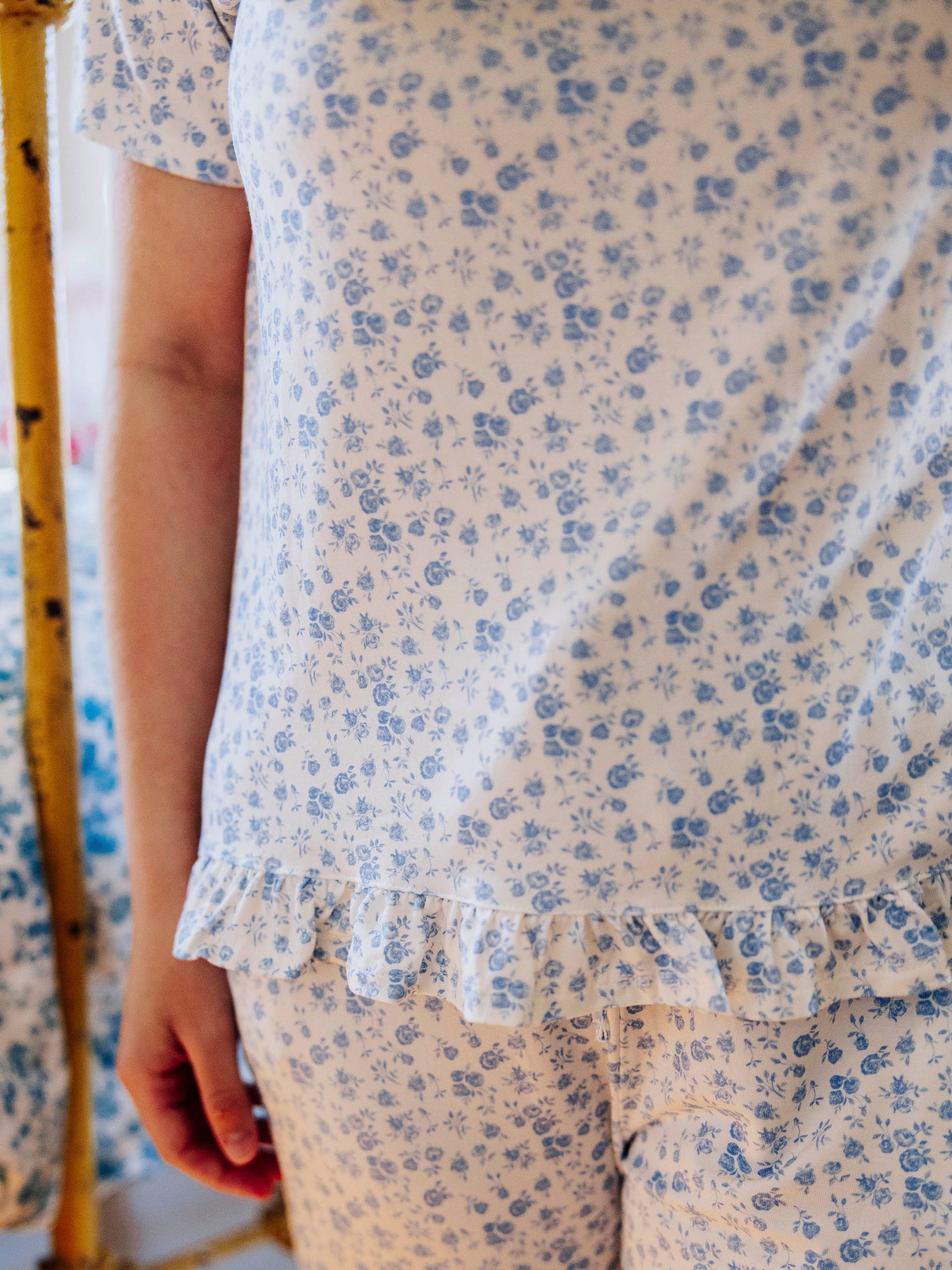 Women's Ruffled Pant Set - Soft Blue Jay Floral