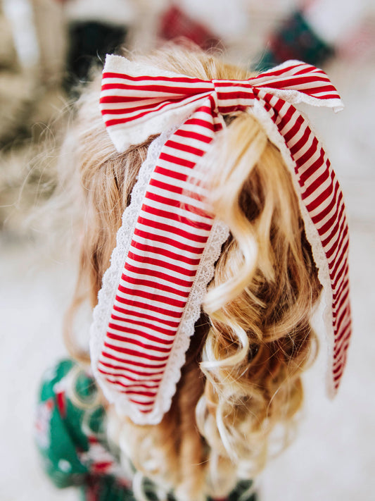 Large Long Tail Bow - Candy Cane Stripe