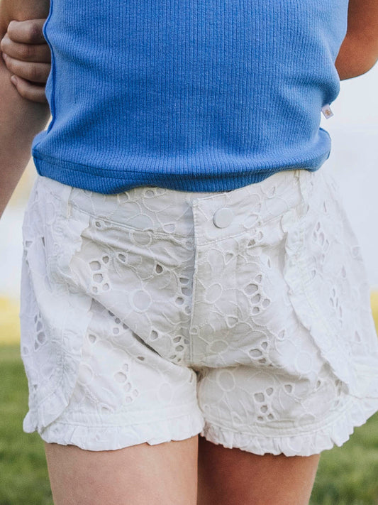 Ruffled Shorts - White Eyelet Lace