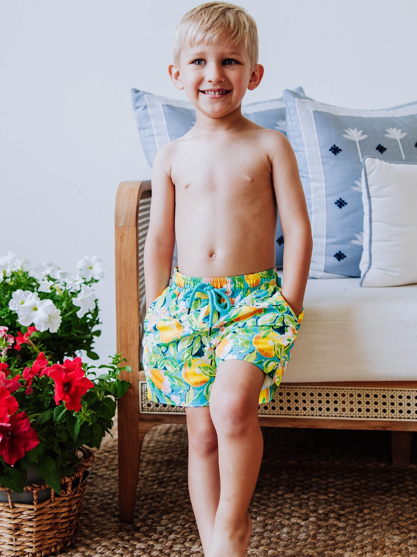 Boy's Swim Trunks - Bright Lemon Floral