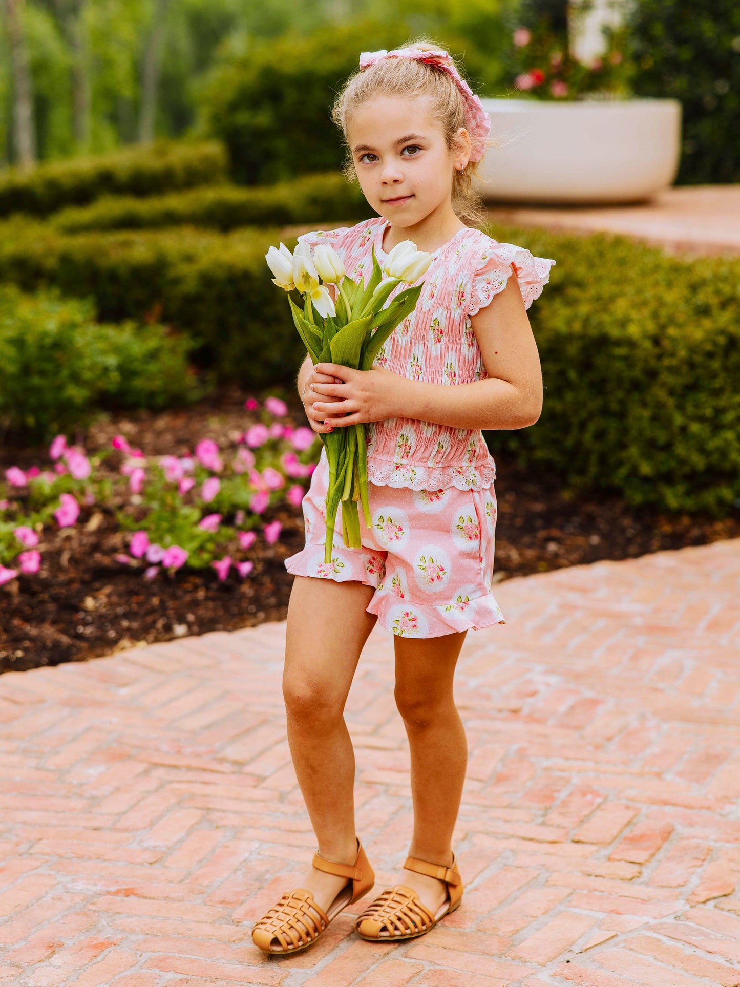 Smocked Flutter Set - Kiwi Roses