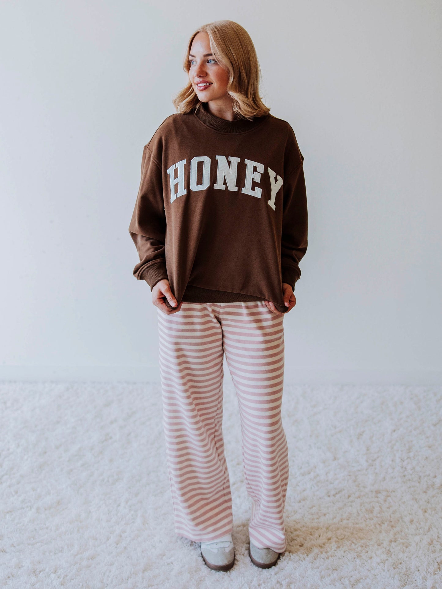 Adult Mock Neck Sweat Set - Honey on Mocha
