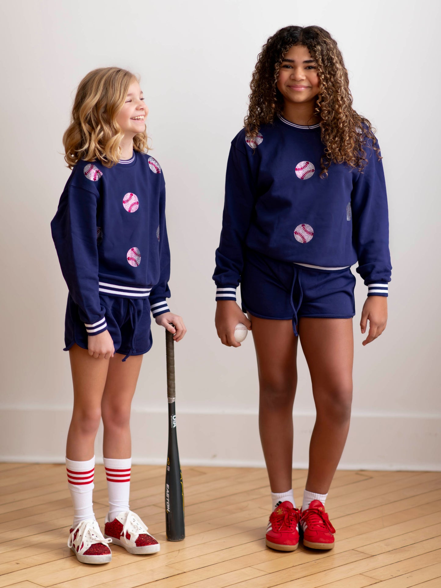 Sweat Short Set - Baseballs in Navy