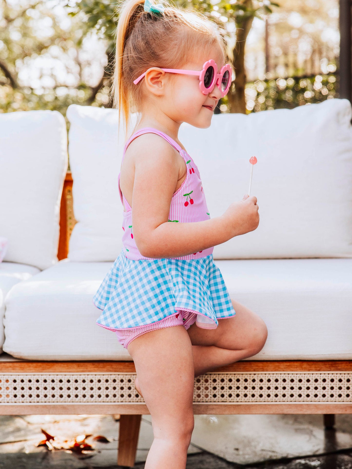 Morgan Skirted One Piece - Cherry Stripe