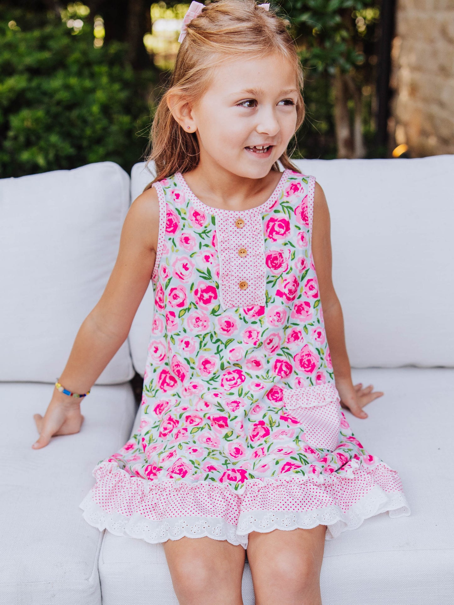 Everyday Play Dress - Covered in Roses on Aqua