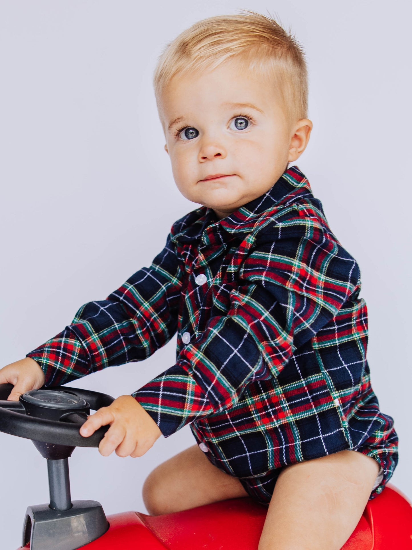 Boy's Button Up Shirt - Navy Midnight Plaid