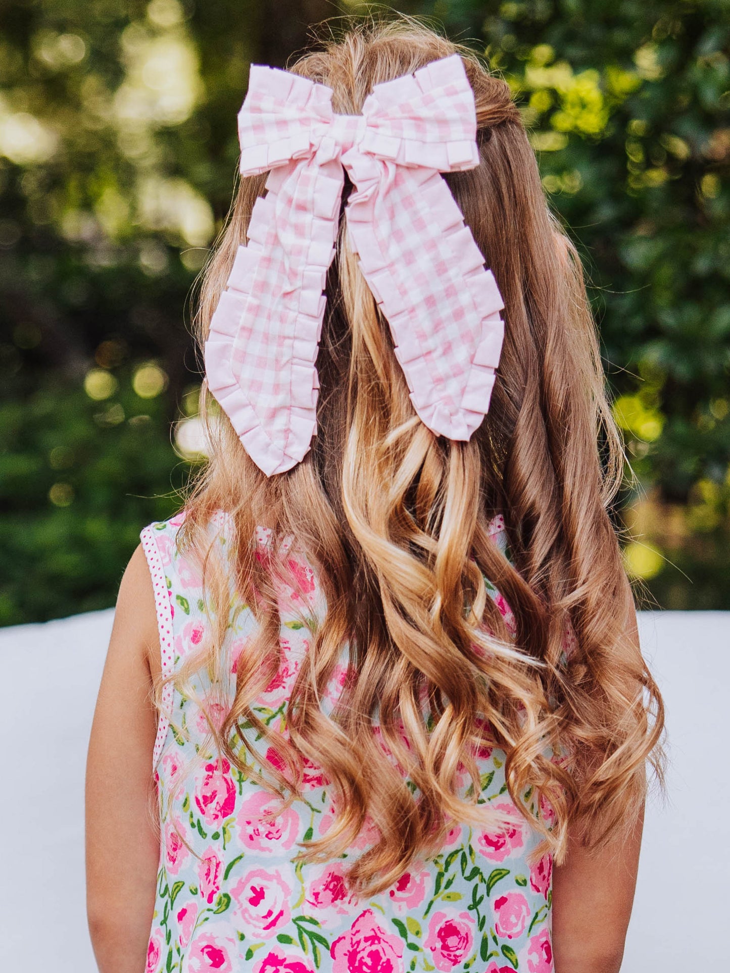 Small Long Tail Bow - Pink Check