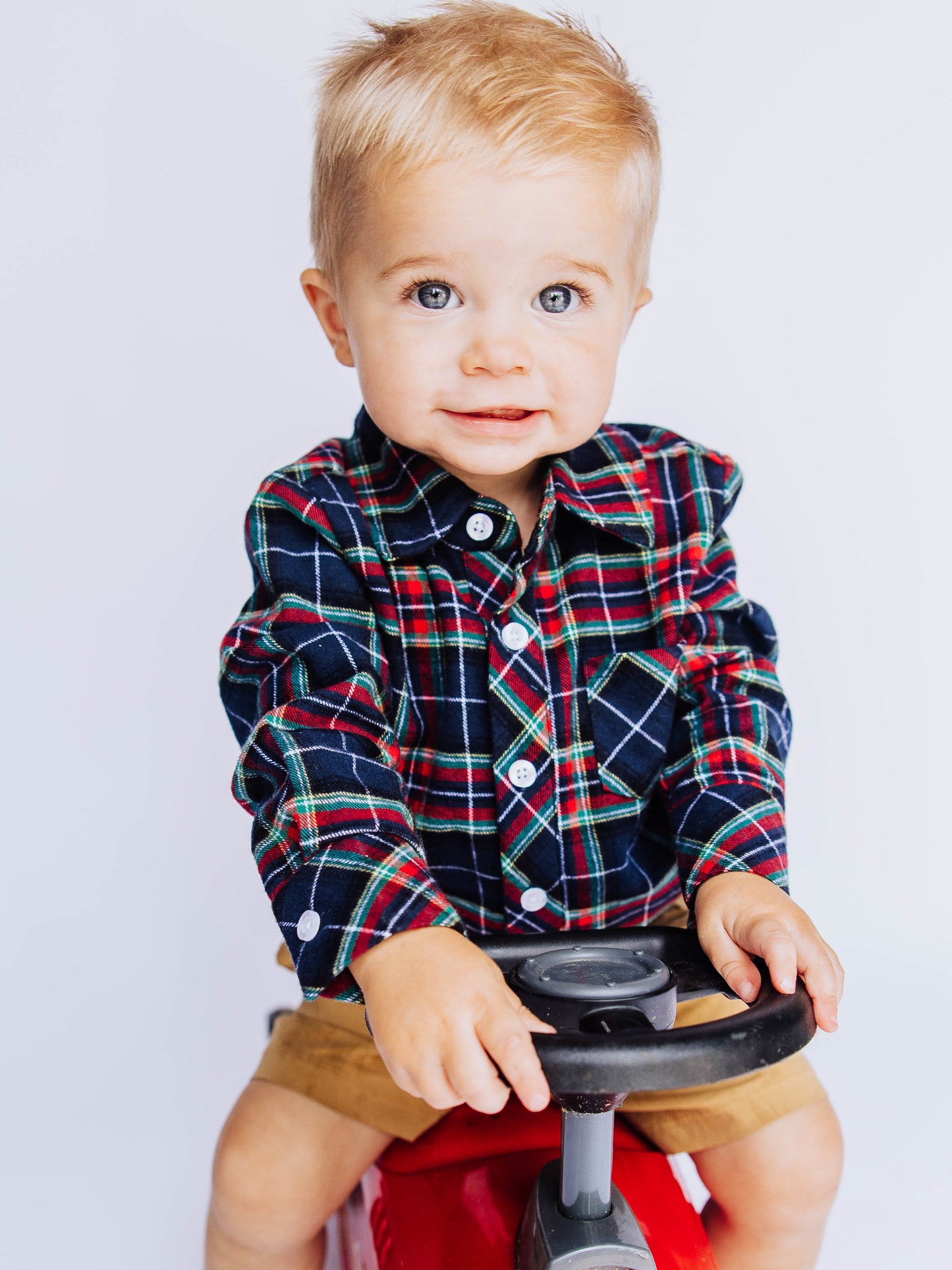 Boy's Button Up Shirt - Navy Midnight Plaid