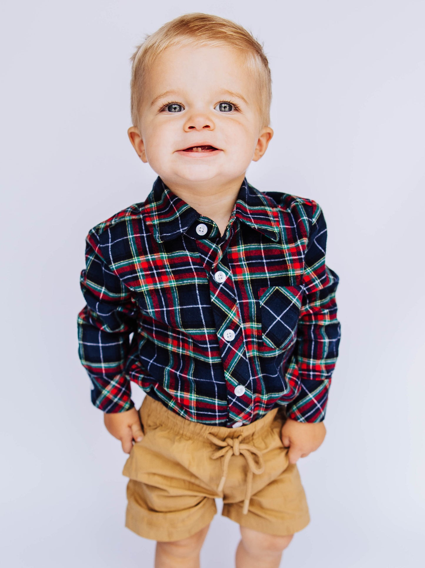 Boy's Button Up Shirt - Navy Midnight Plaid