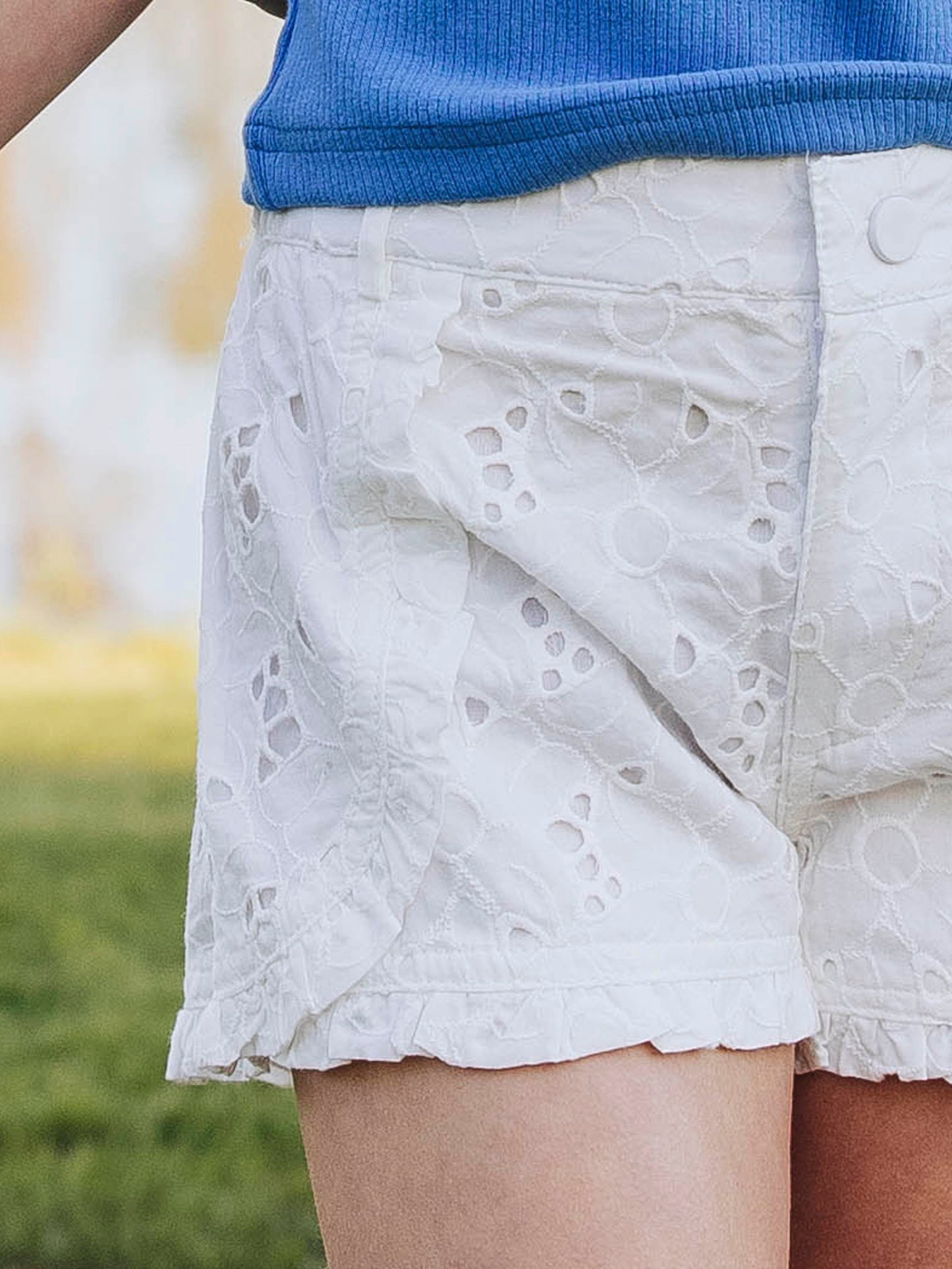 Ruffled Shorts - White Eyelet Lace