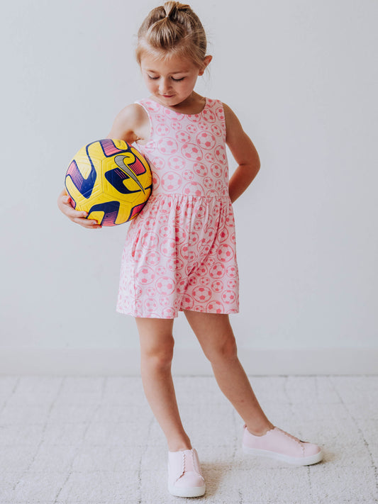 Short Leggy Romper - Soccer in Pink