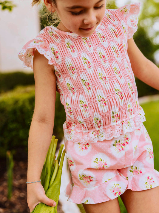 Smocked Flutter Set - Kiwi Roses