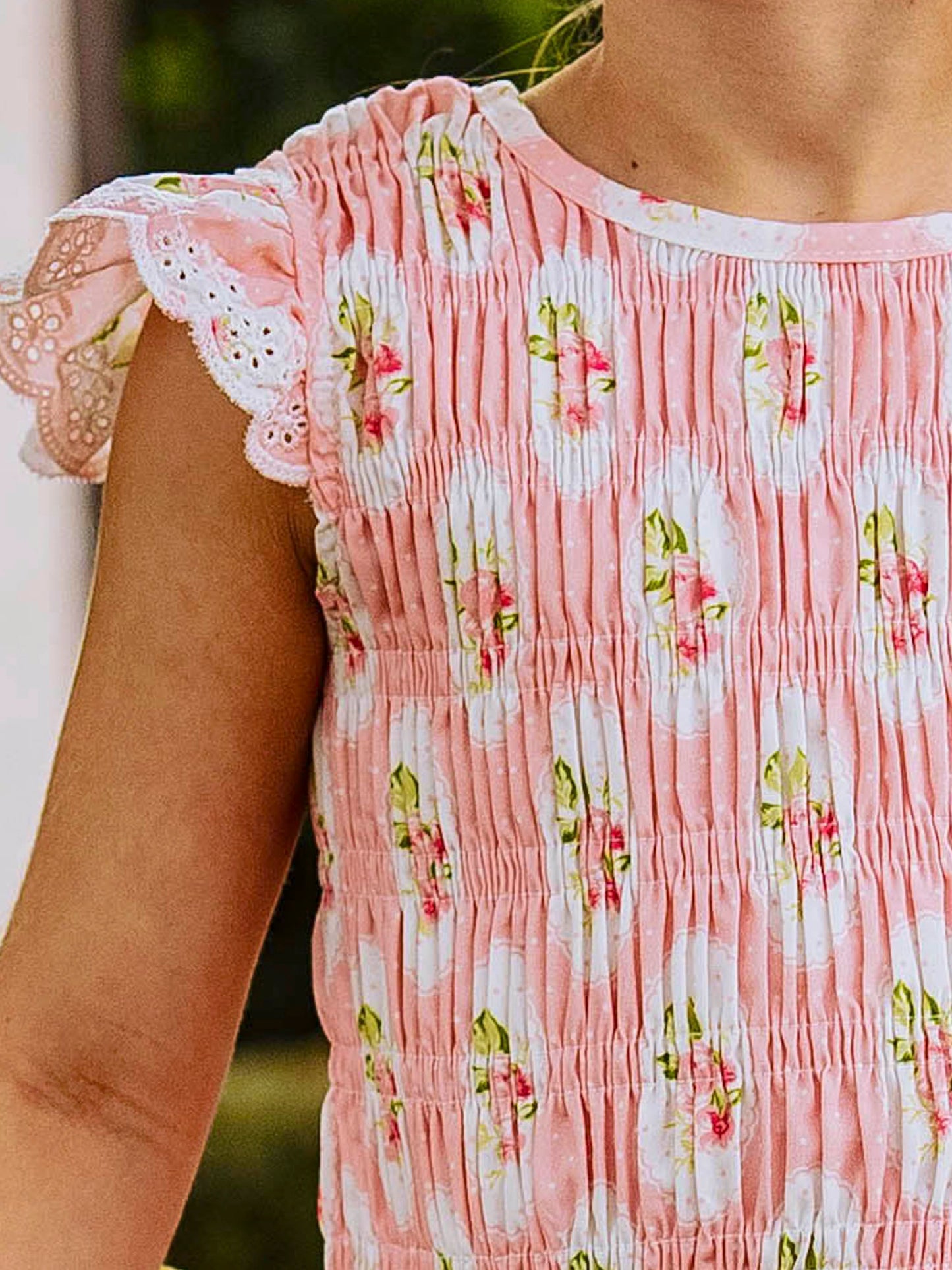 Smocked Flutter Set - Kiwi Roses