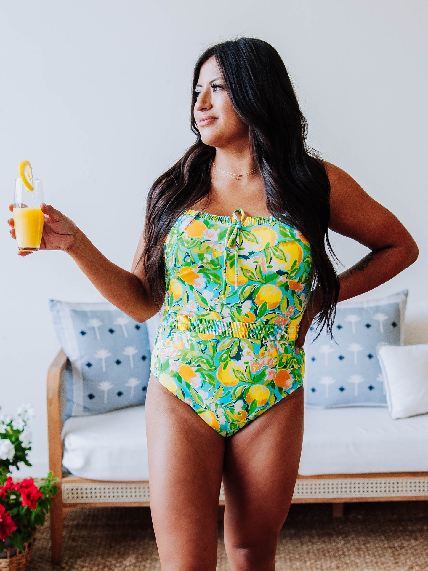Women's Belted One Piece - Bright Lemon Floral