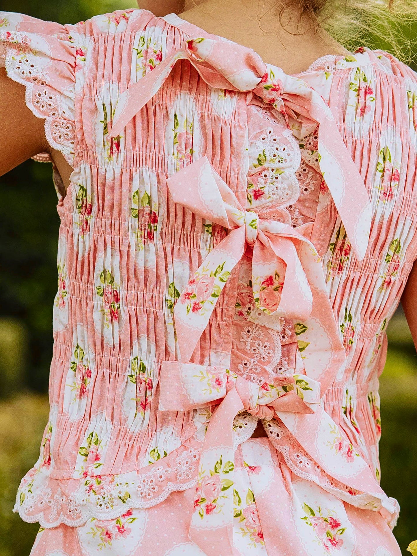 Smocked Flutter Set - Kiwi Roses