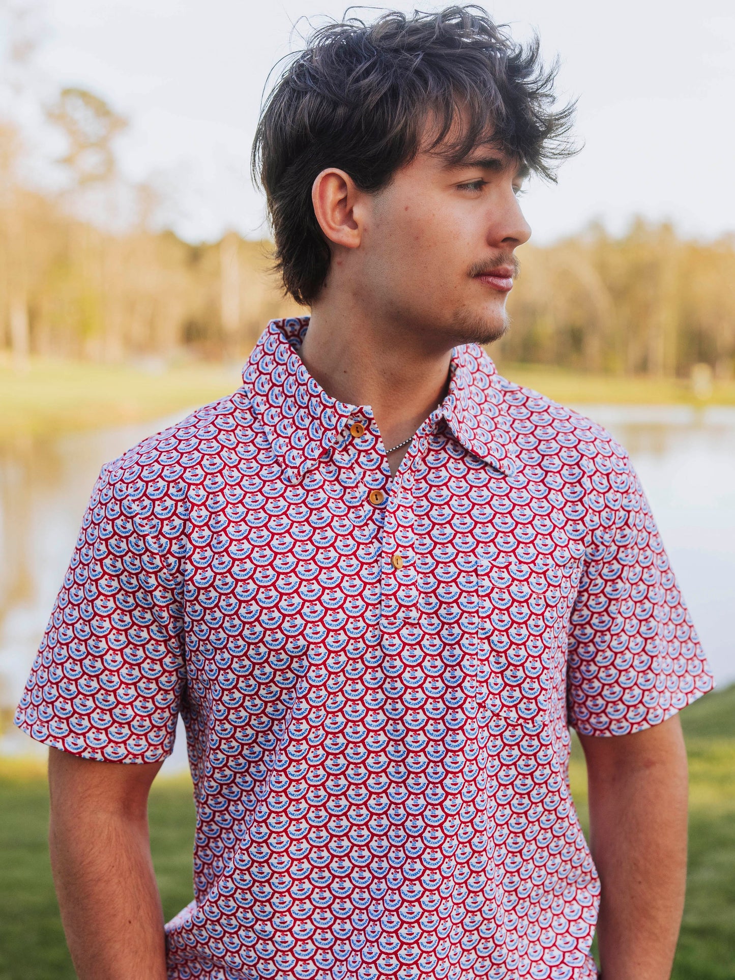 Men's Polo Shirt - Patriotic Floral