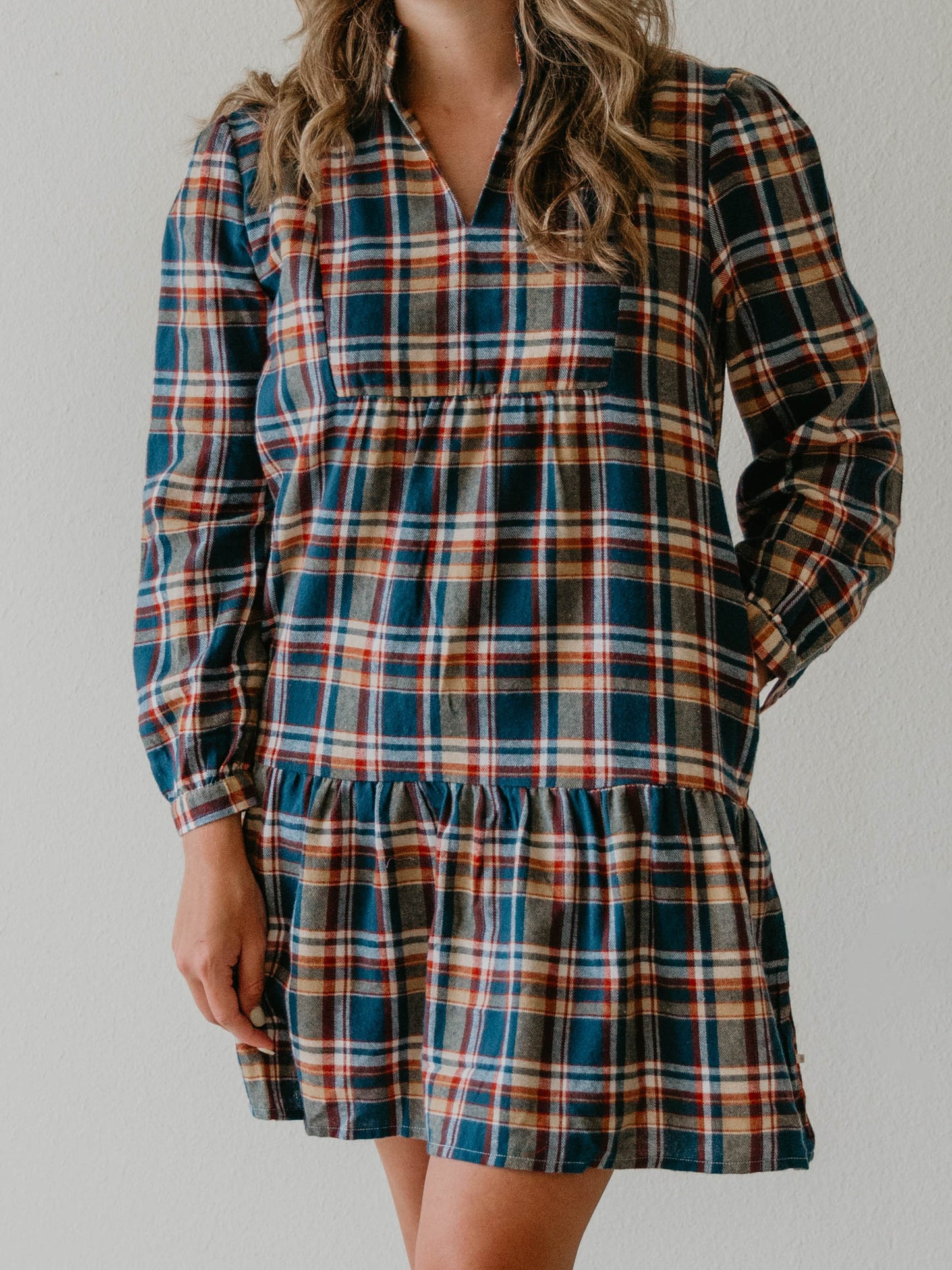 Women's Adeline Dress - Navy Golden Plaid