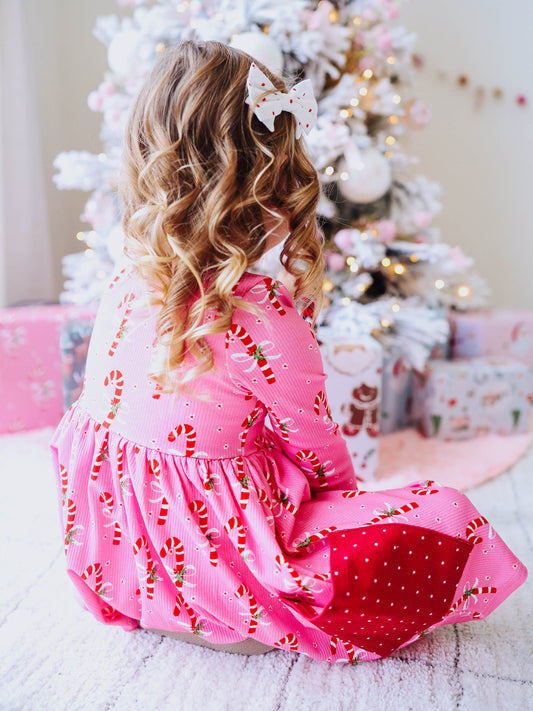 Ribbed Knit Dress - Candy Cane Bubblegum