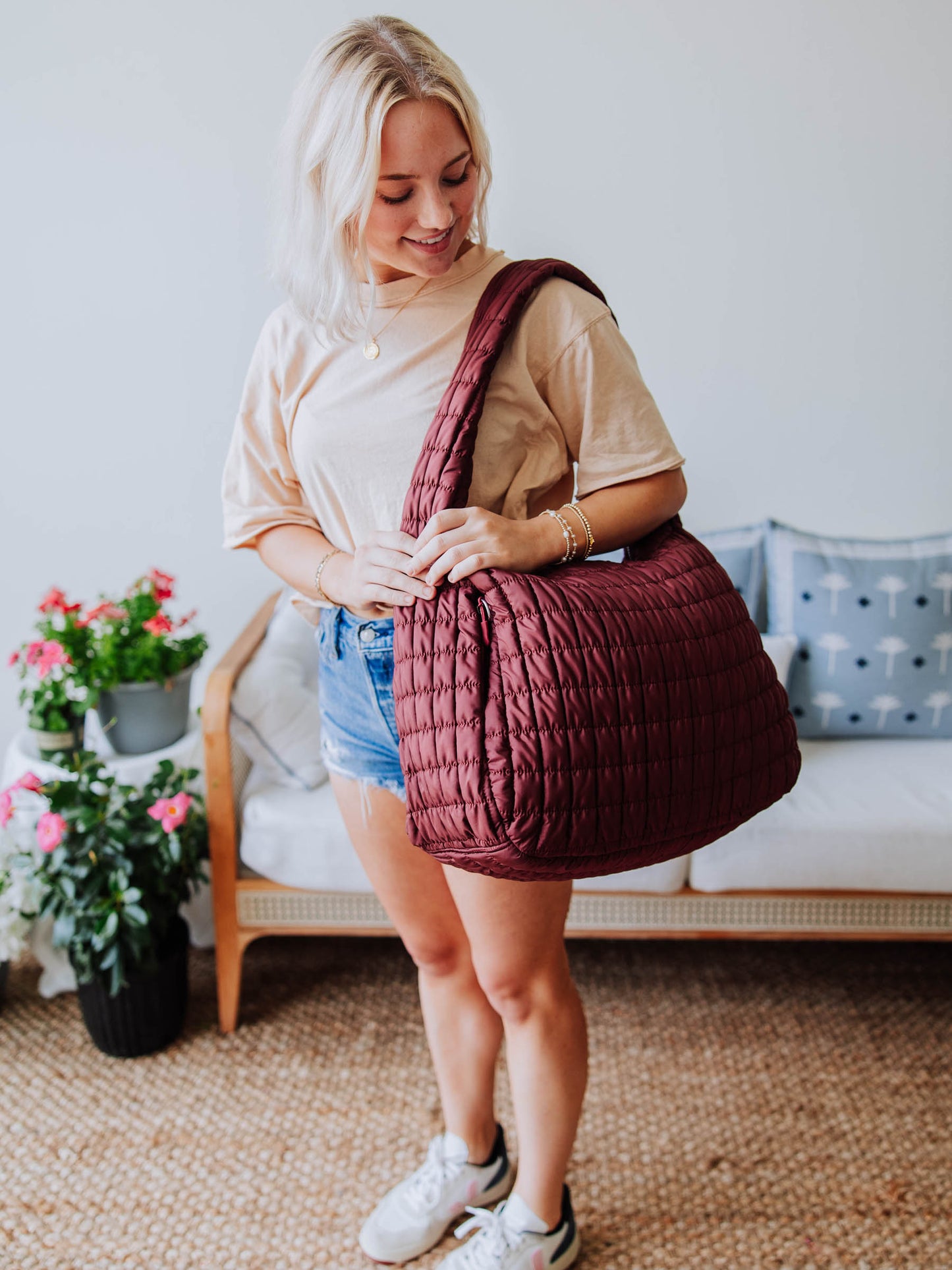 Puffer Tote - Maroon