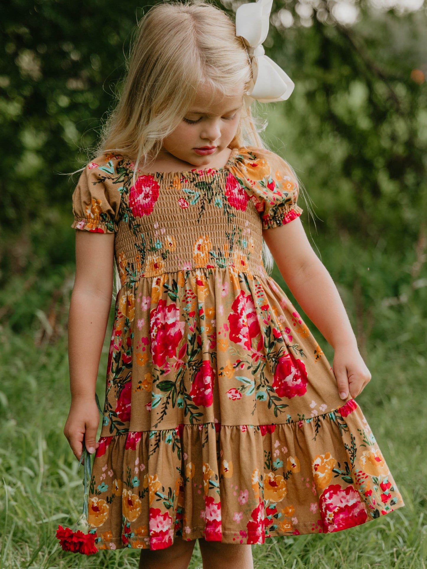 Puff Sleeve Dress - Fall Zinnias