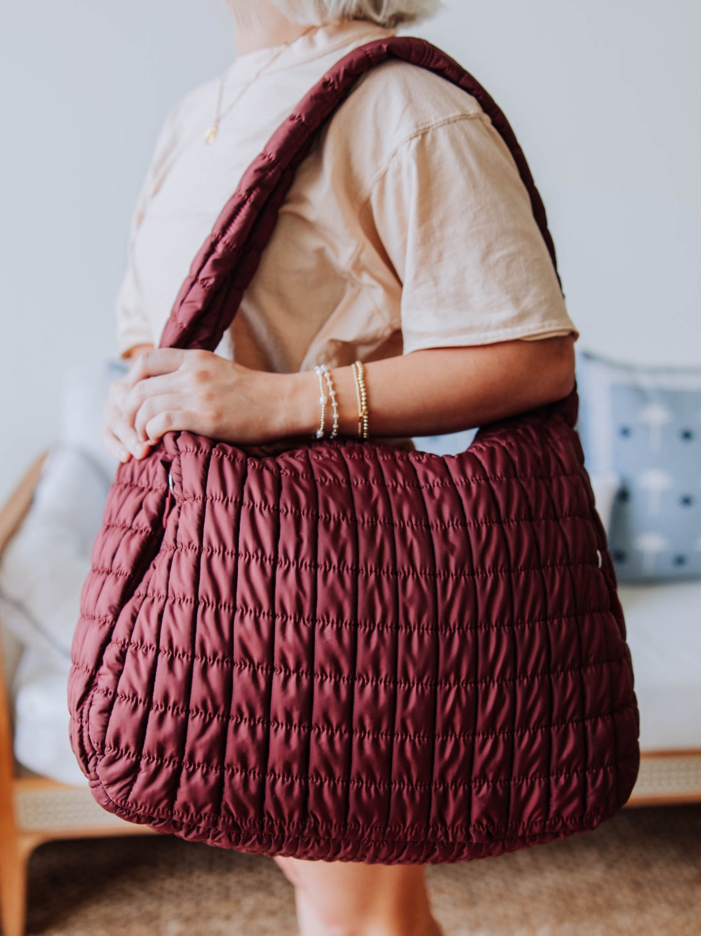 Puffer Tote - Maroon