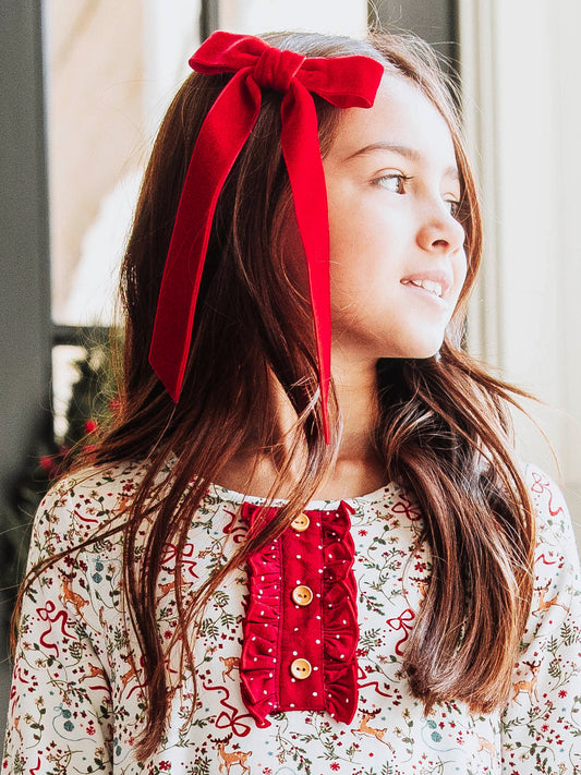 Long Tail Velvet Bow - Red