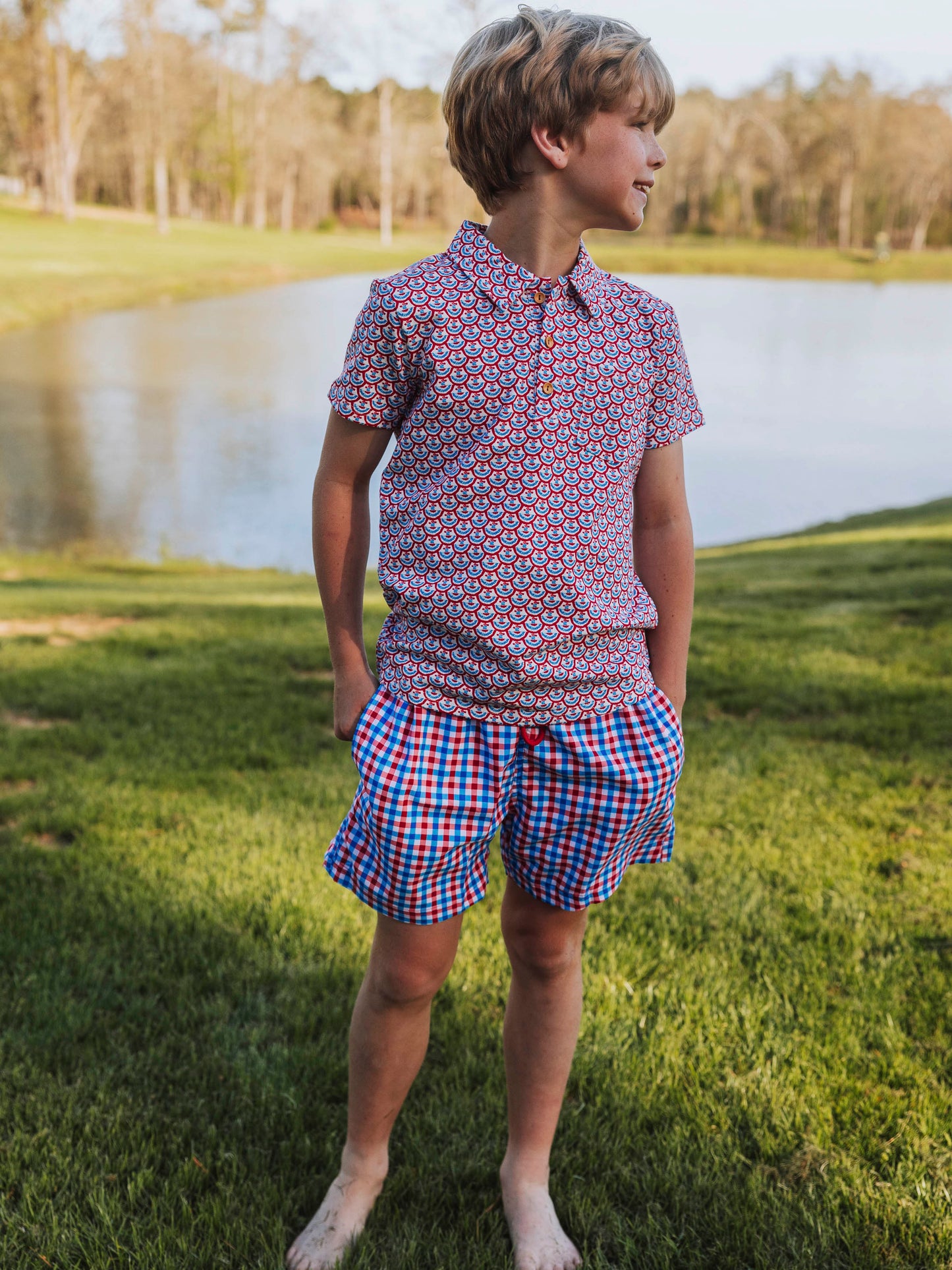 Boy's Swim Trunks - USA Gingham
