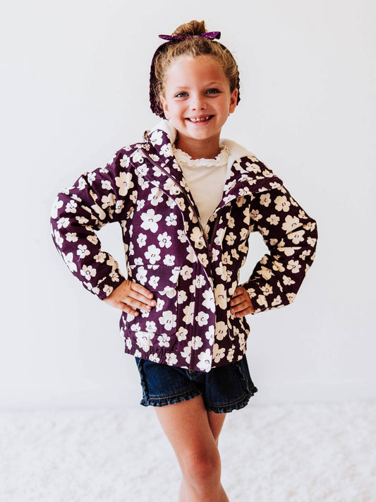 Sherpa Lined Hooded Jacket - Sugar Plum Floral