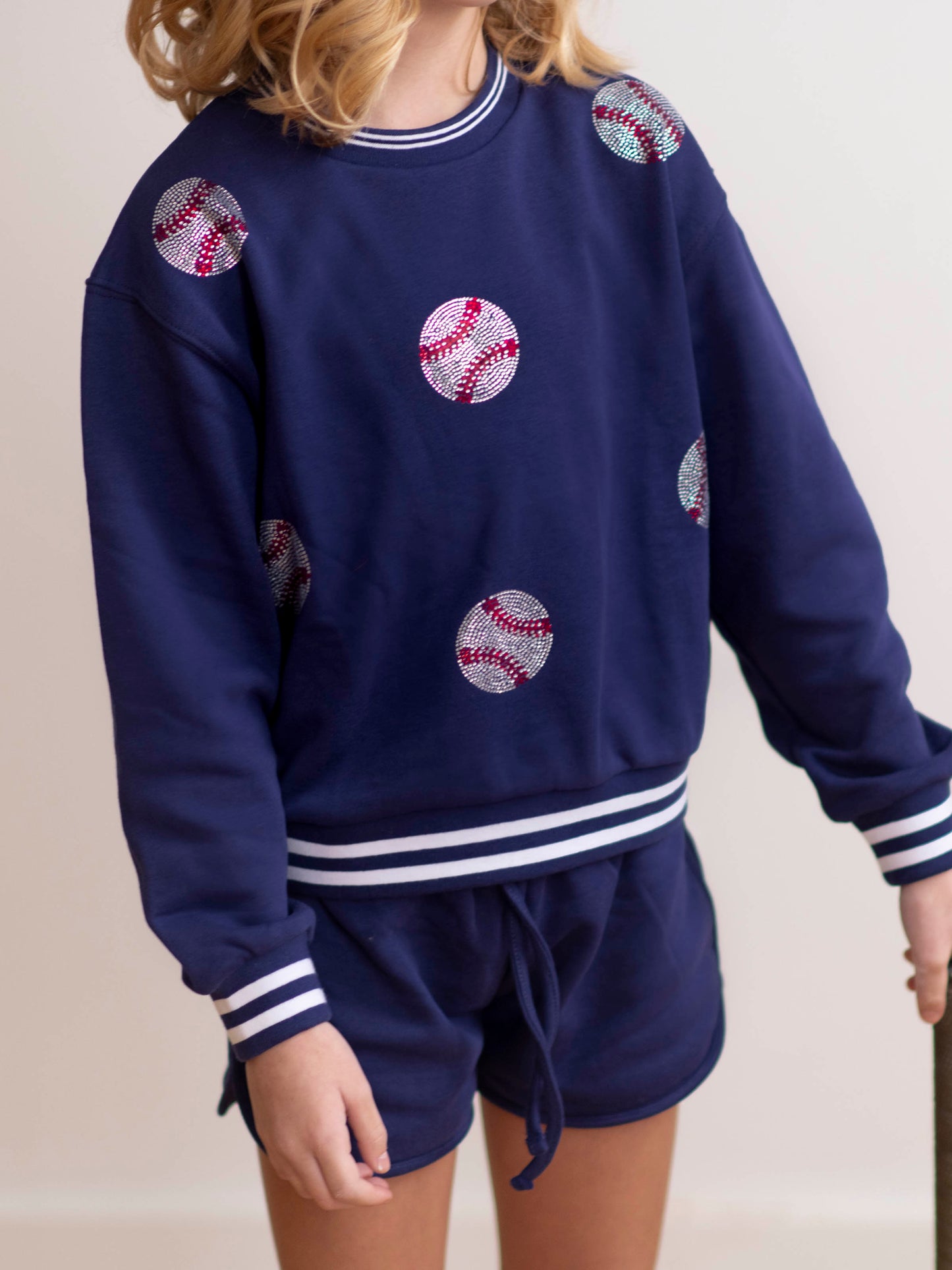 Sweat Short Set - Baseballs in Navy