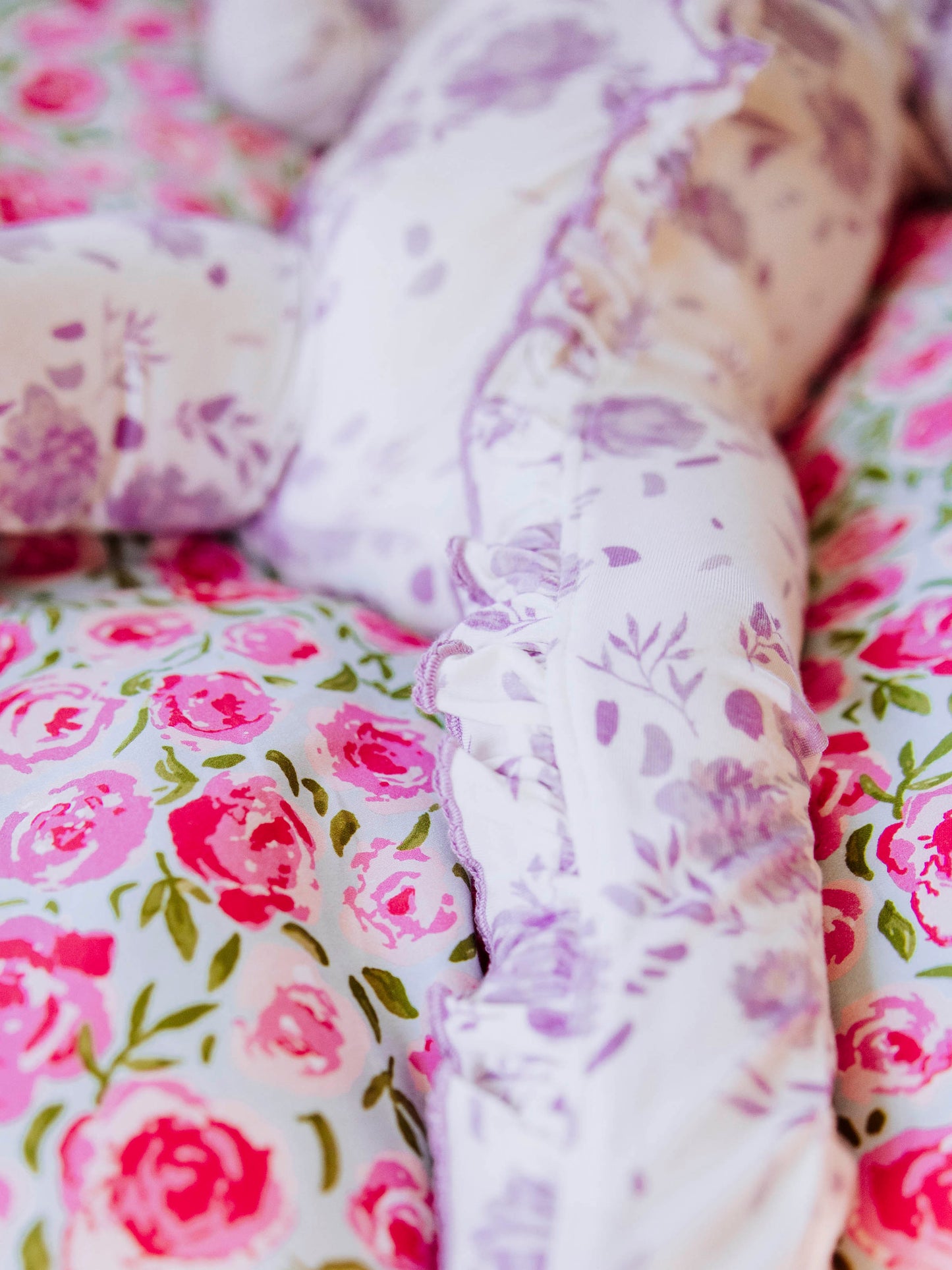 Scalloped Cloud Layette - Falling Purple Petals