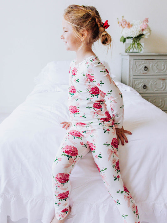 Cloud Fitted Pajamas - Pink Rose Bouquet