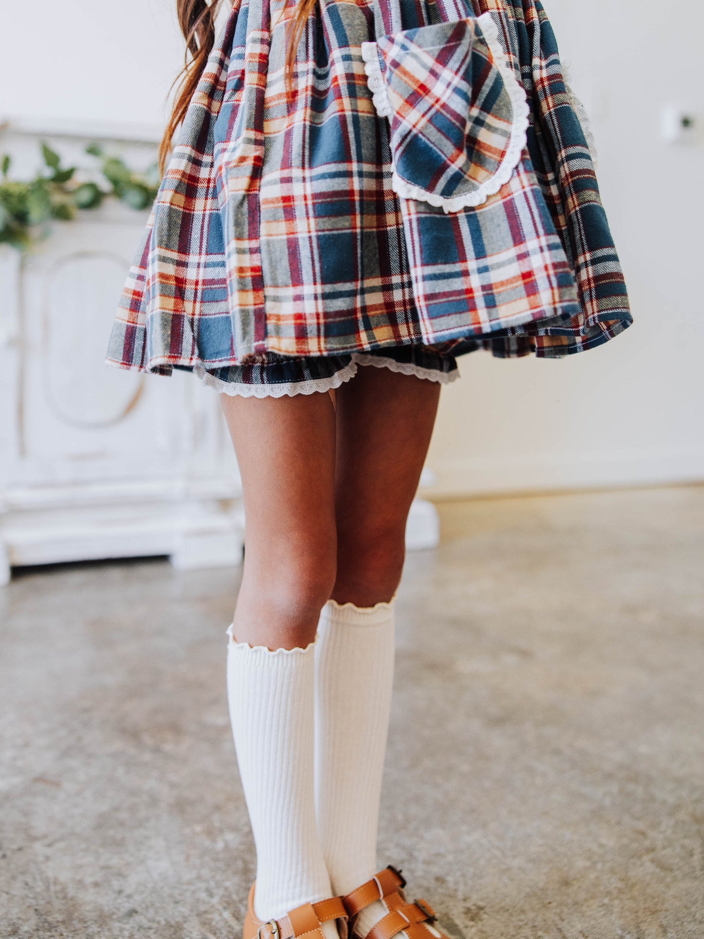 Ruffled Pocket Tunic Set - Navy Golden Plaid