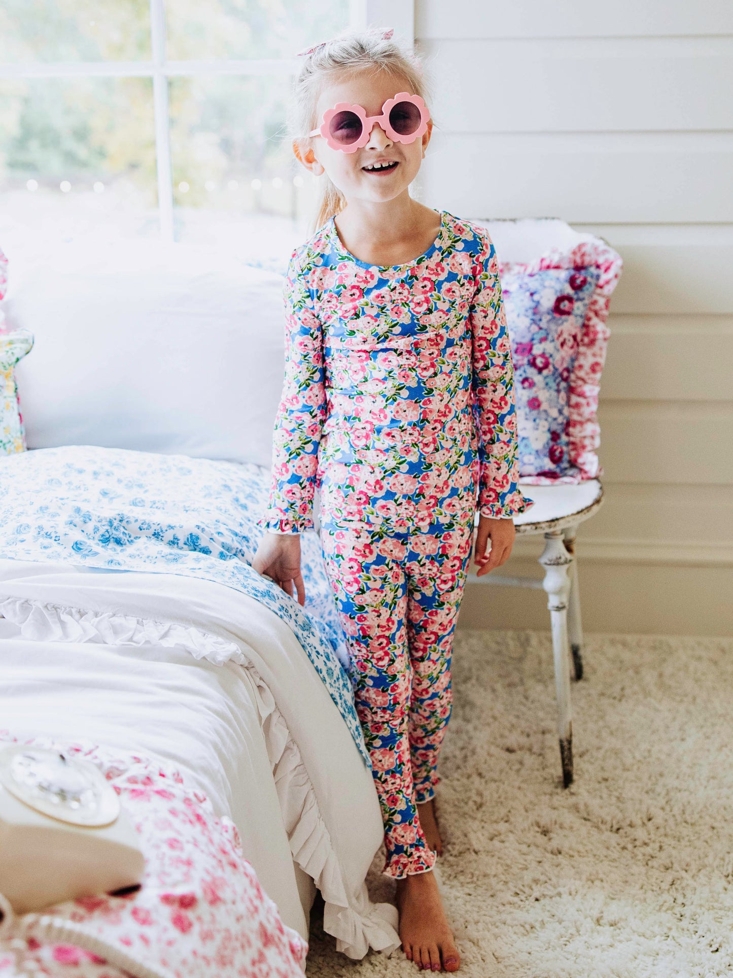 Cloud Fitted Ruffled Pajamas - Joyful Poppies