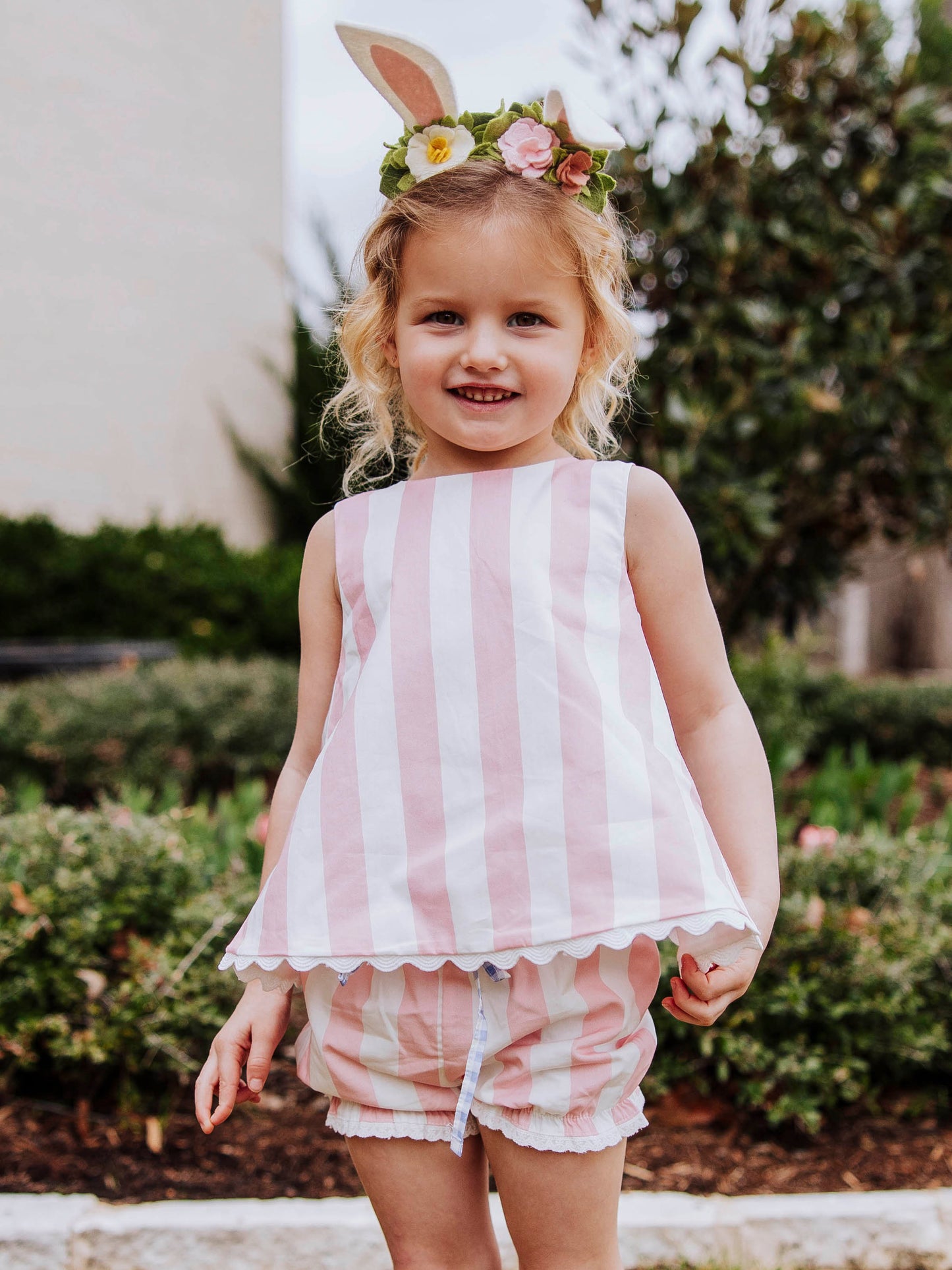 Vintage Bow Playsuit - Pink Stripe