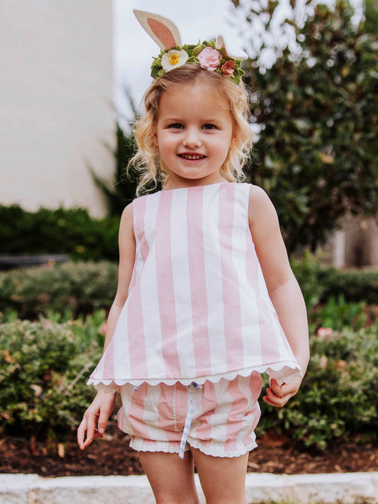 Vintage Bow Playsuit - Pink Stripe