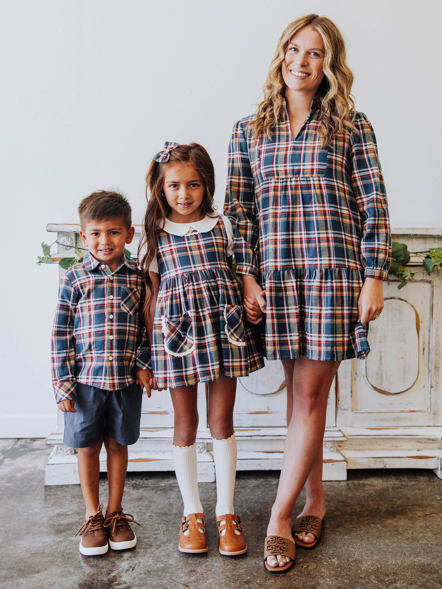 Women's Adeline Dress - Navy Golden Plaid