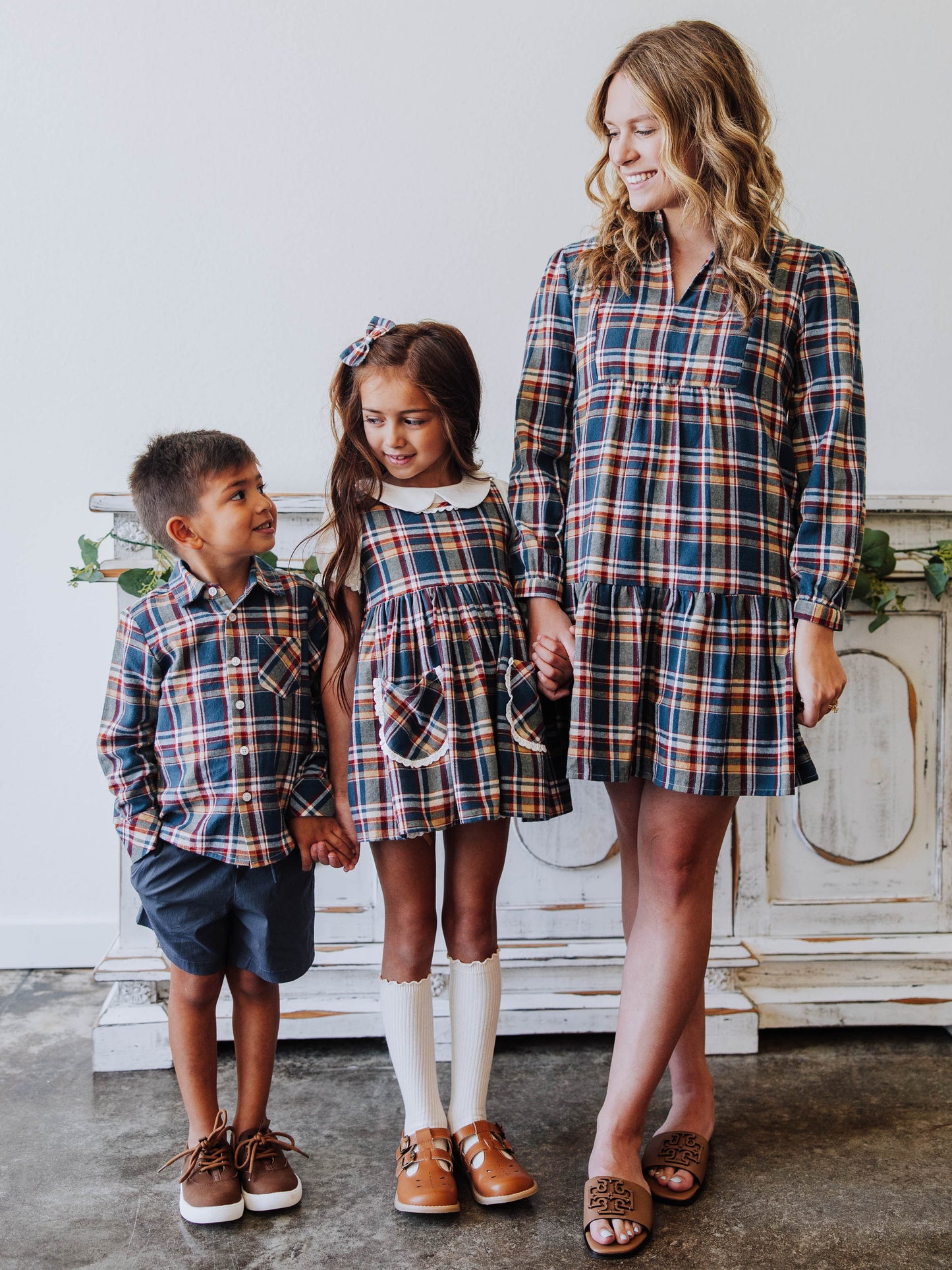 Women's Adeline Dress - Navy Golden Plaid