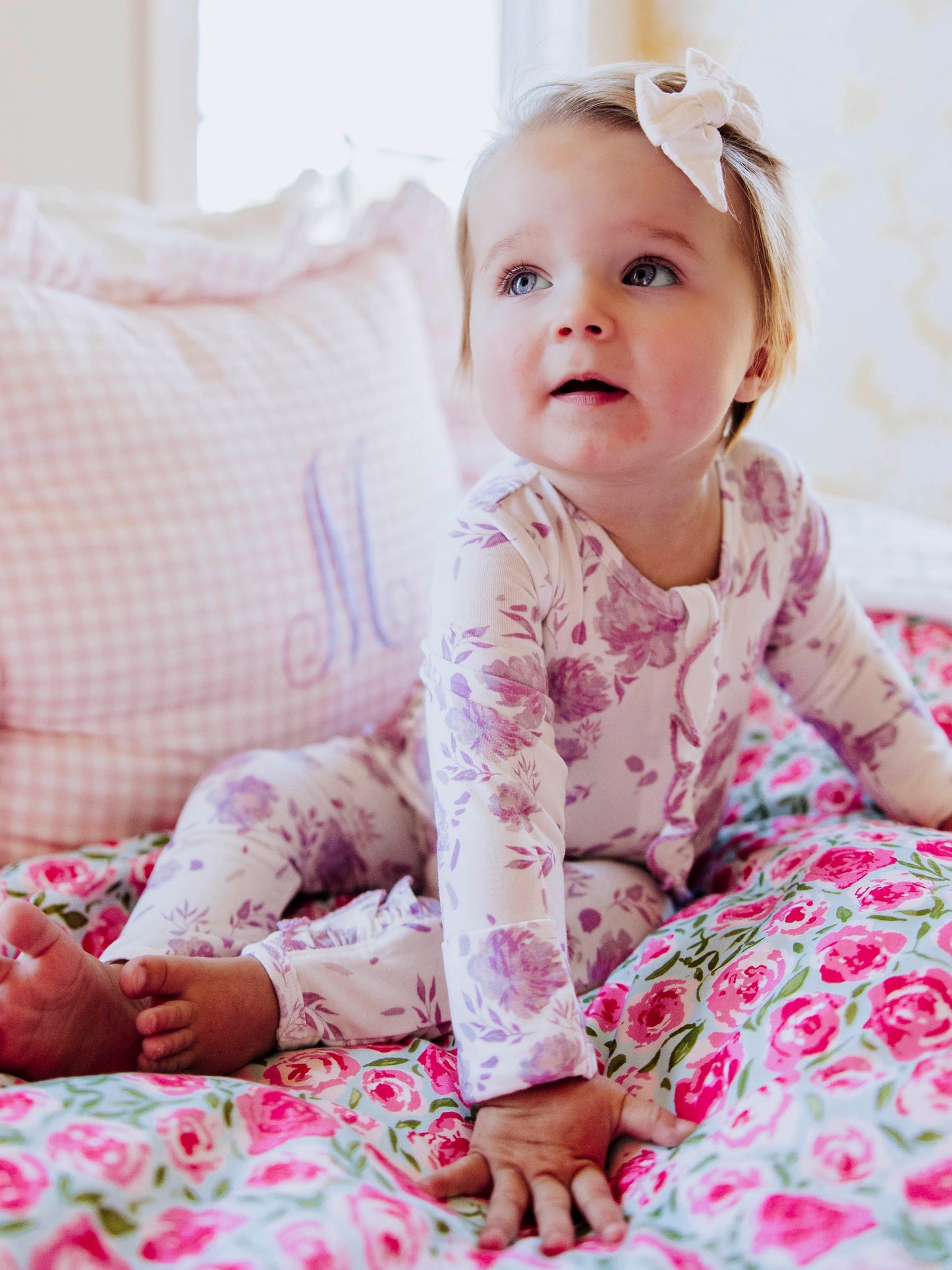 Scalloped Cloud Layette - Falling Purple Petals