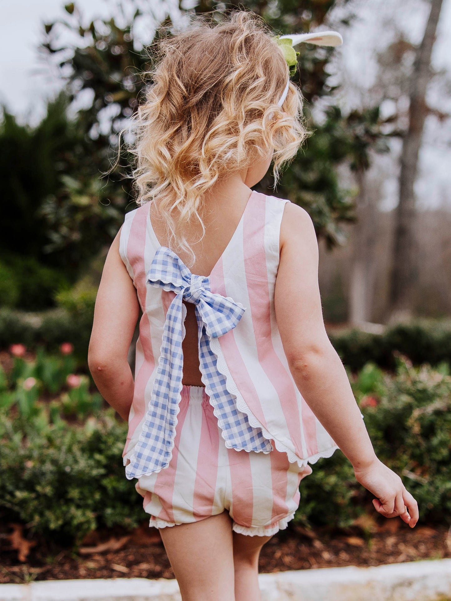 Vintage Bow Playsuit - Pink Stripe