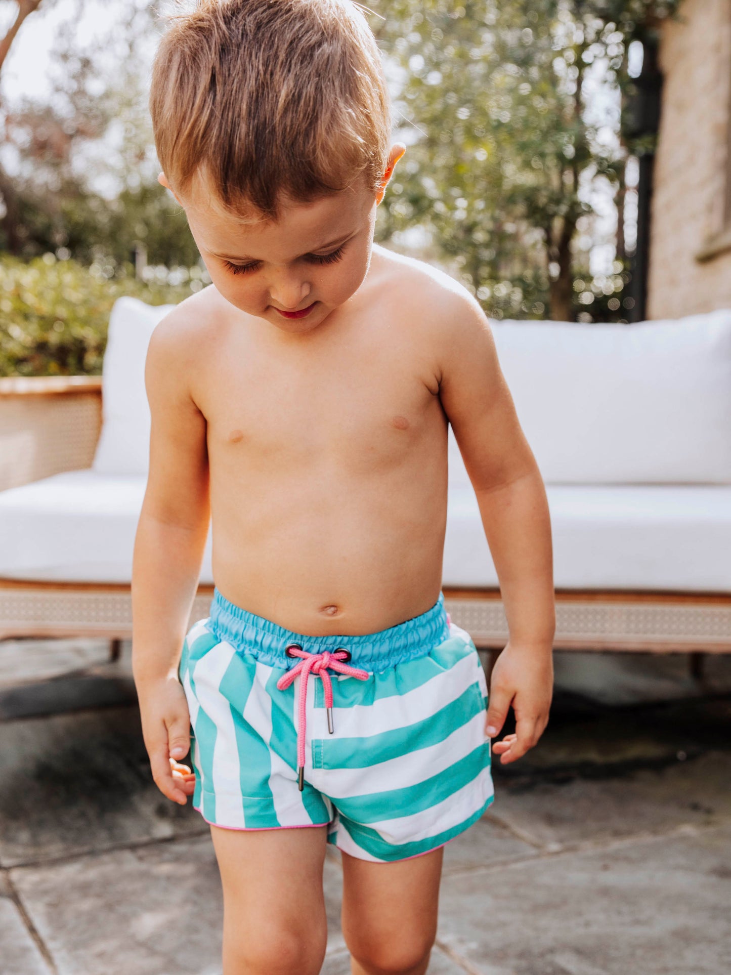 Boy's Swim Trunks - Sea Green Stripe