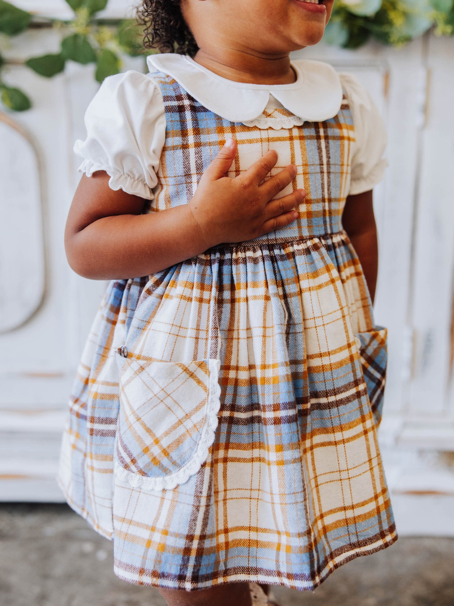 Ruffled Pocket Tunic Set - Blue Stone Plaid