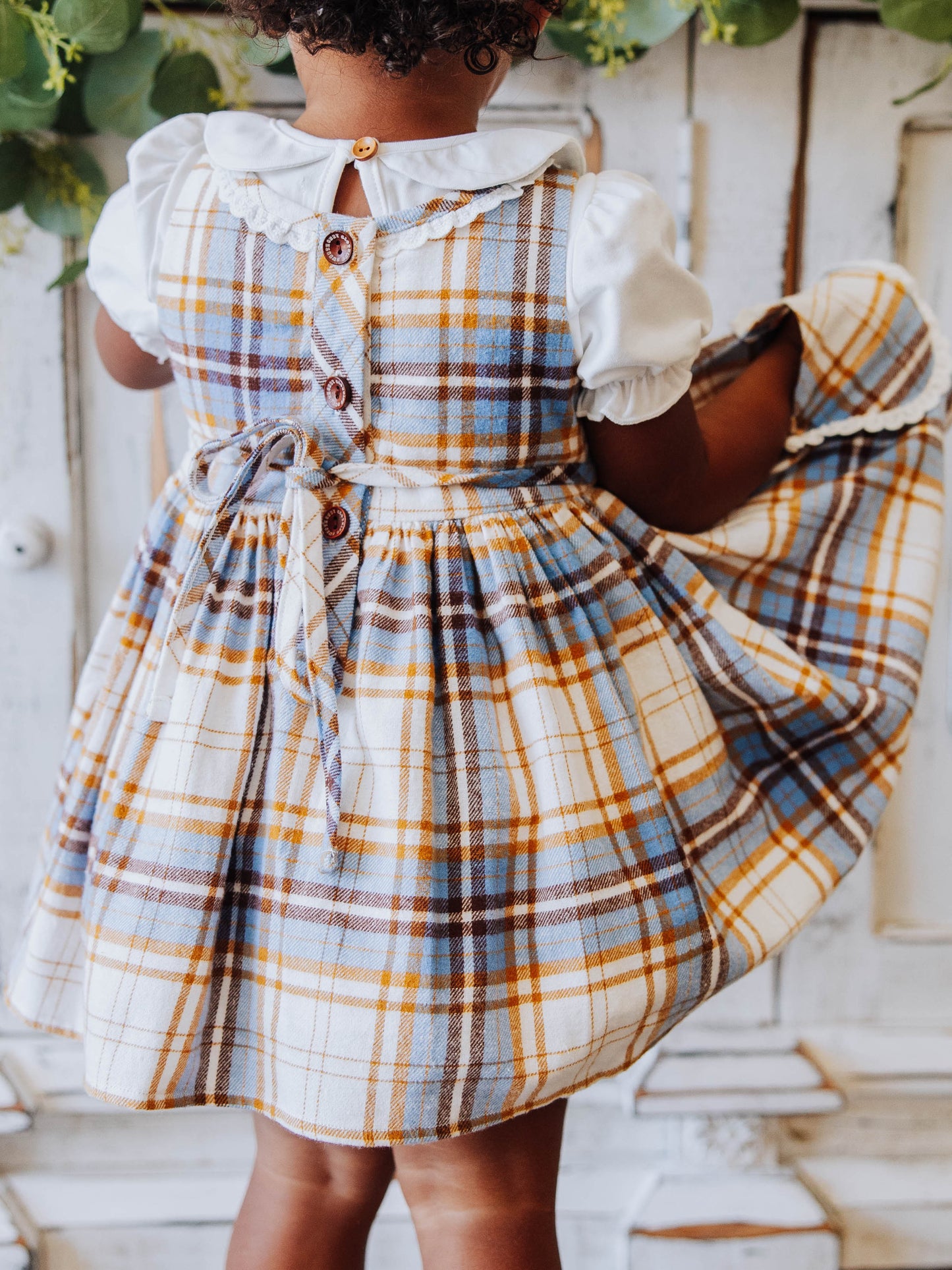 Ruffled Pocket Tunic Set - Blue Stone Plaid