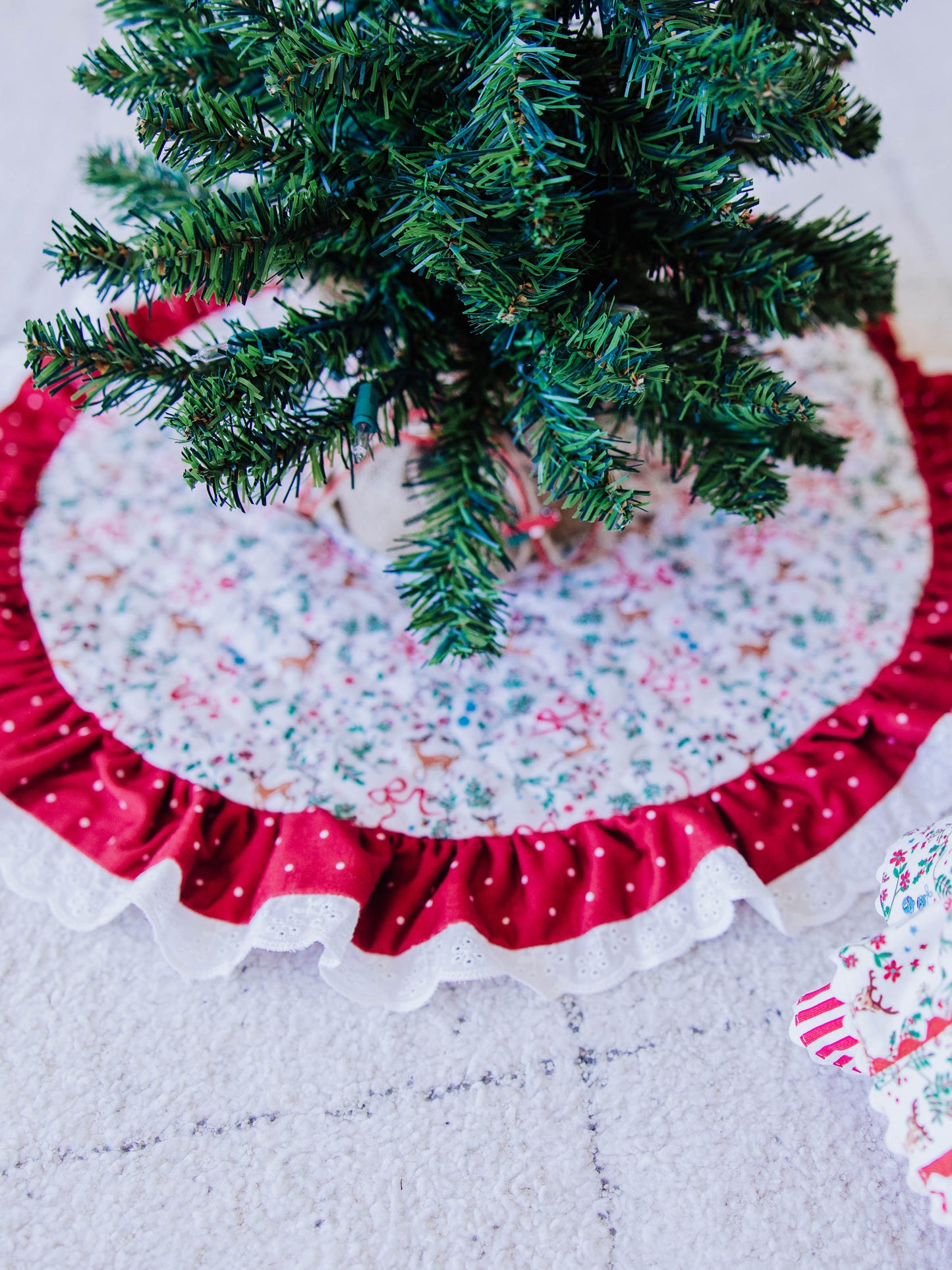 Quilted Ruffled Tree Skirt - Holly Jolly Reindeer