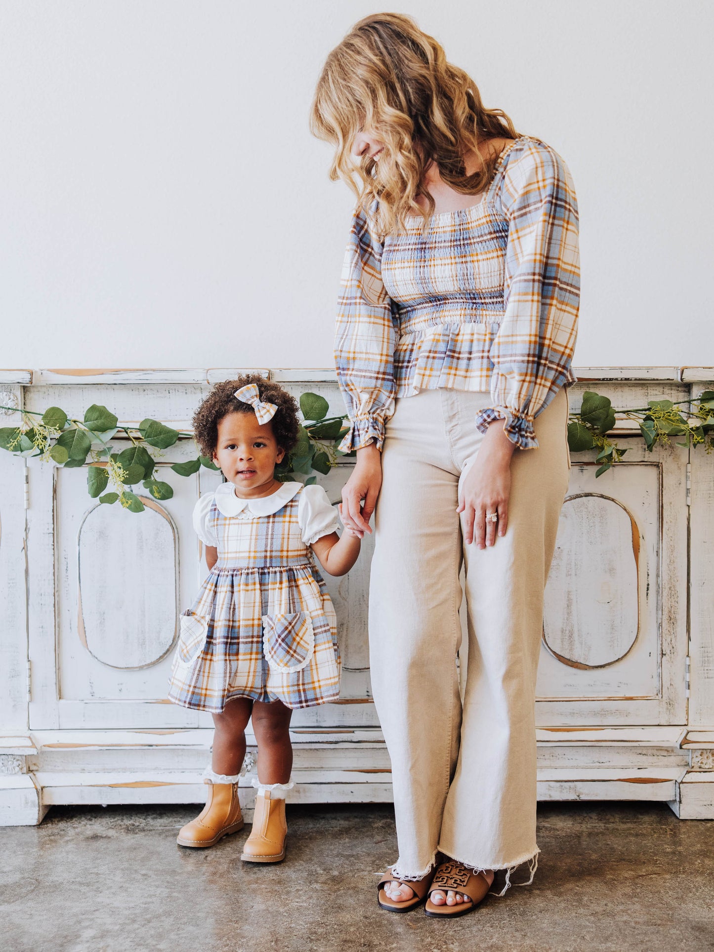 Ruffled Pocket Tunic Set - Blue Stone Plaid