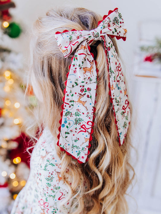 Large Long Tail Bow - Holly Jolly Reindeer