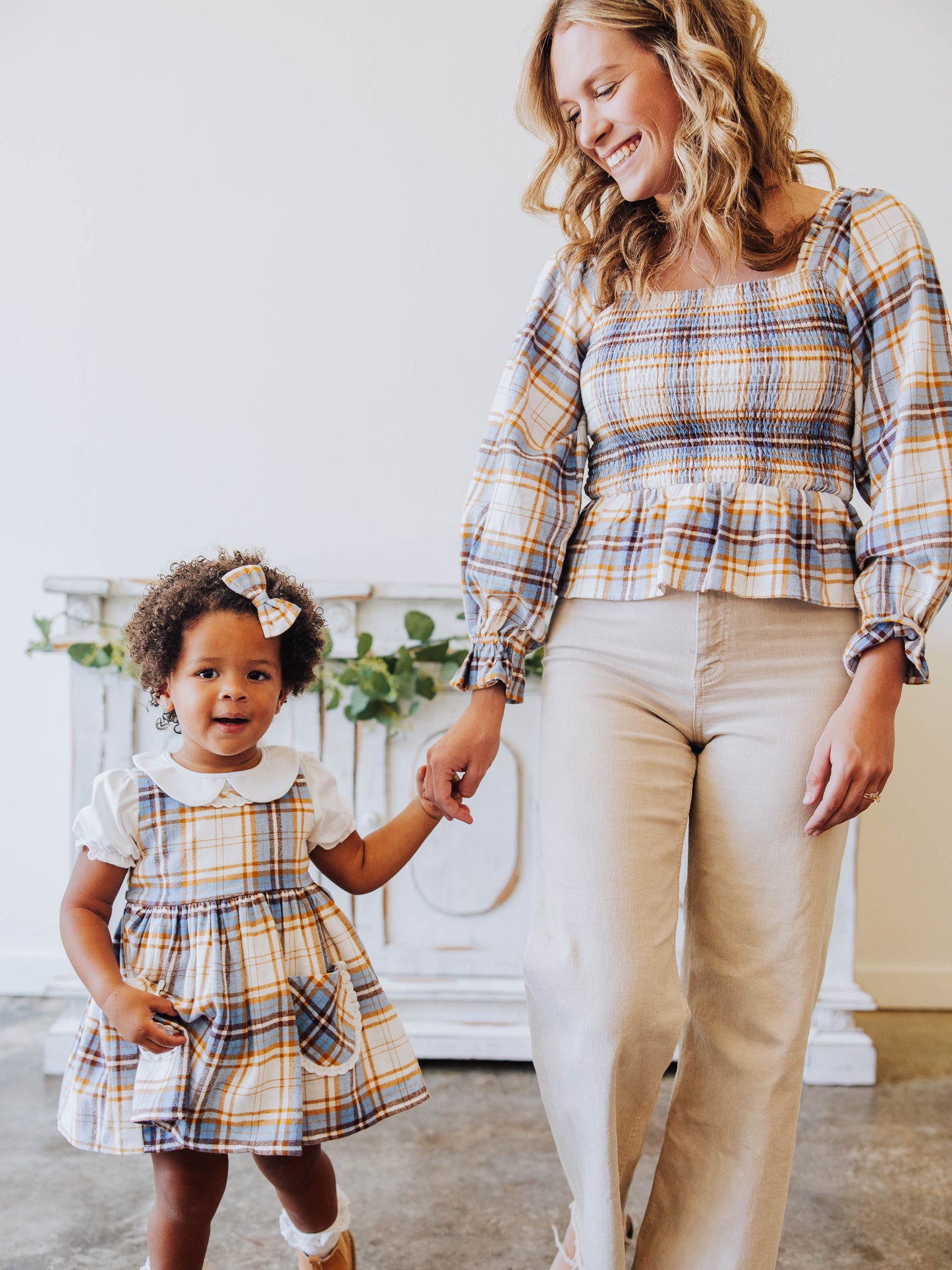 Women's Peplum Blouse - Blue Stone Plaid