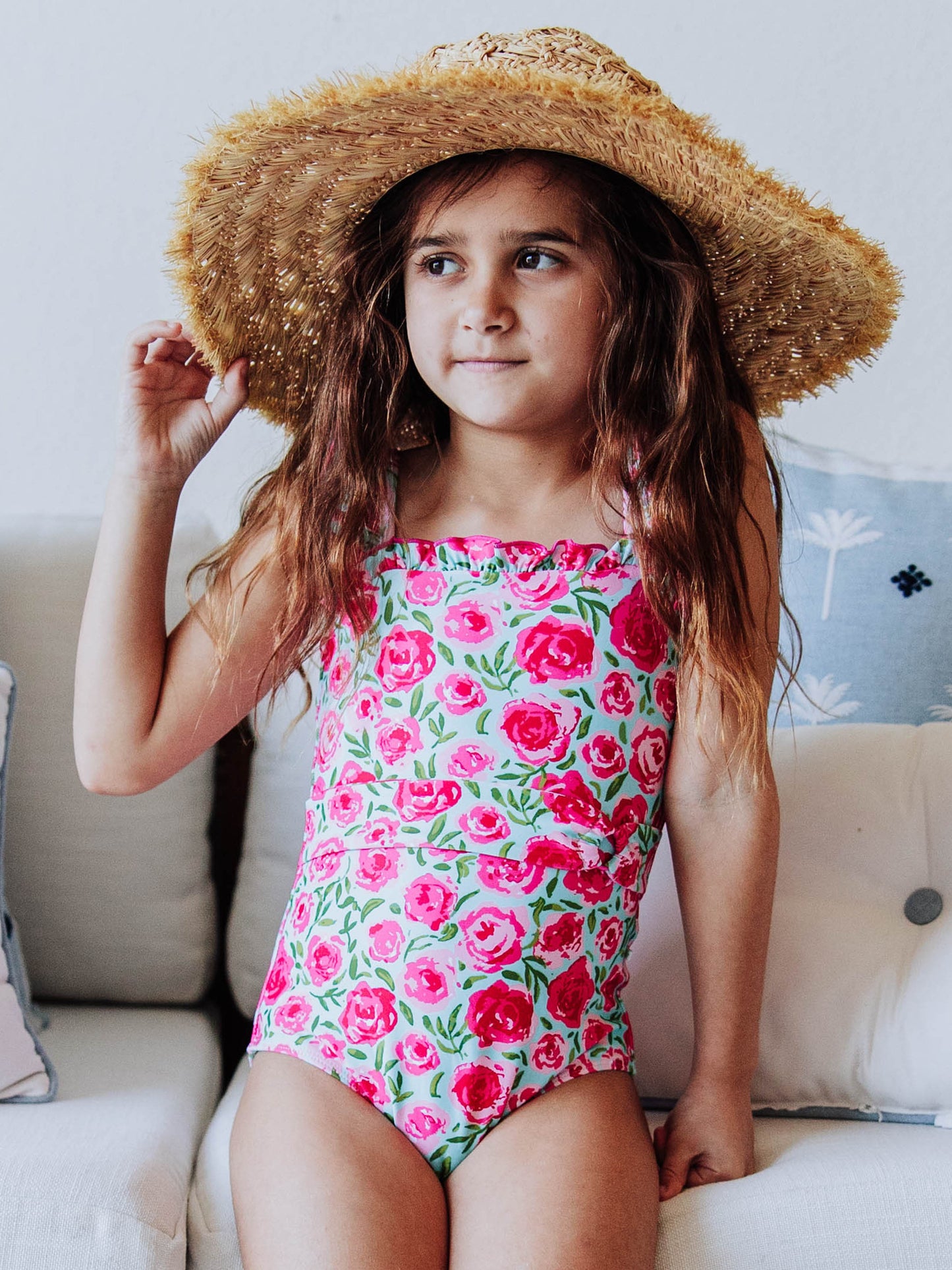 Maisie One Piece - Covered in Roses on Aqua