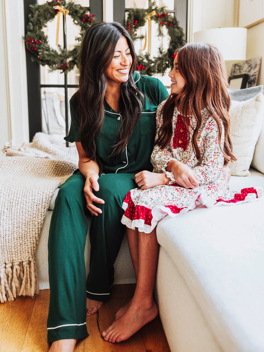 Women's Relaxed Pajama Set - Dark Emerald
