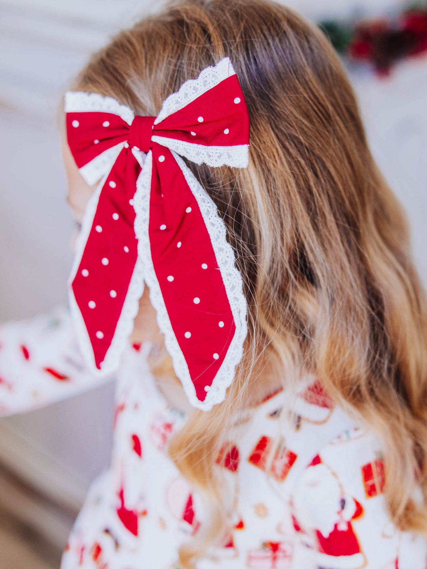 Small Long Tail Bow - Red Dotty